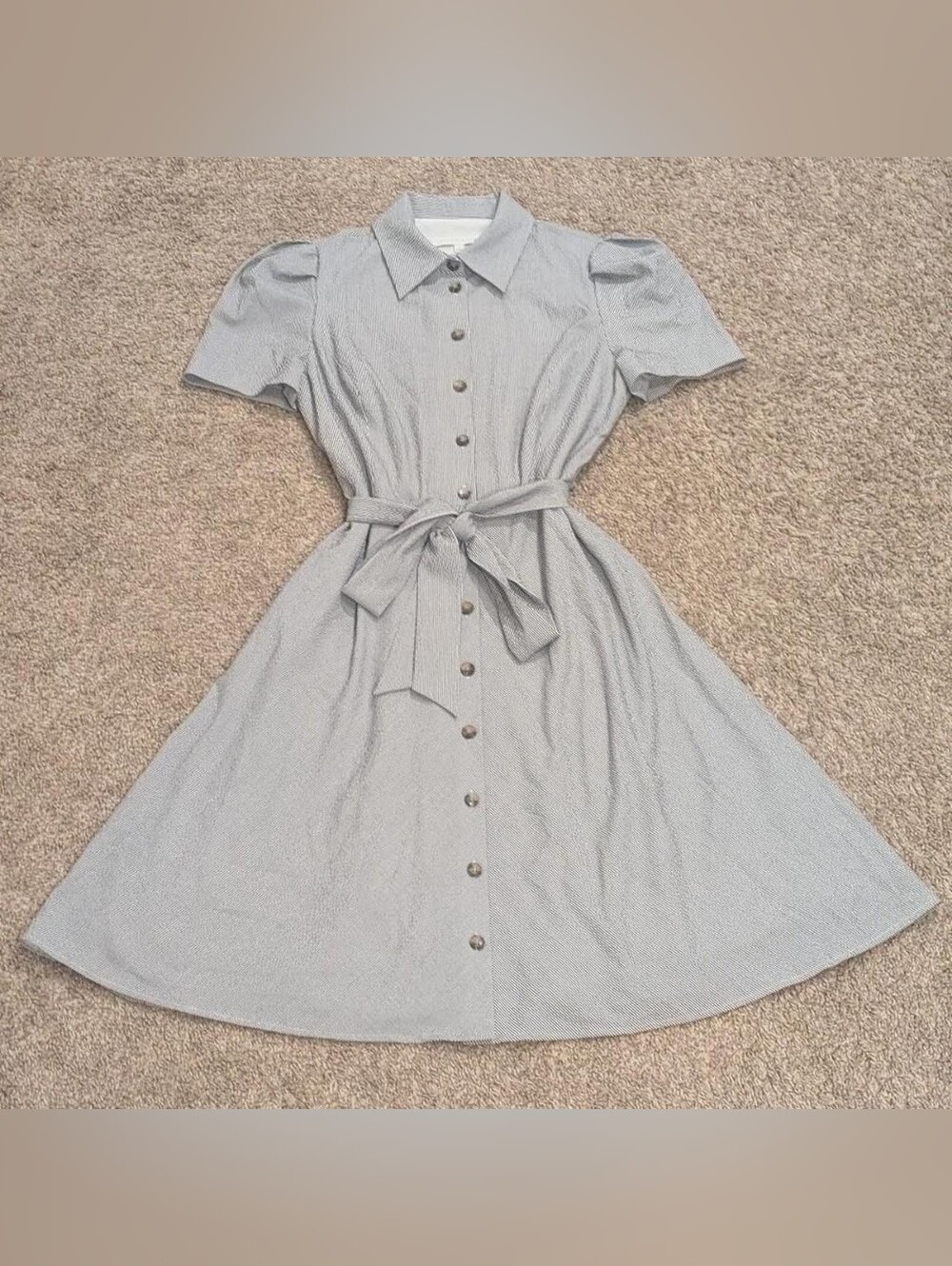Preston & York Seersucker Striped Shirt Dress with Tie Belt - Size 8 - Picture 1 of 6